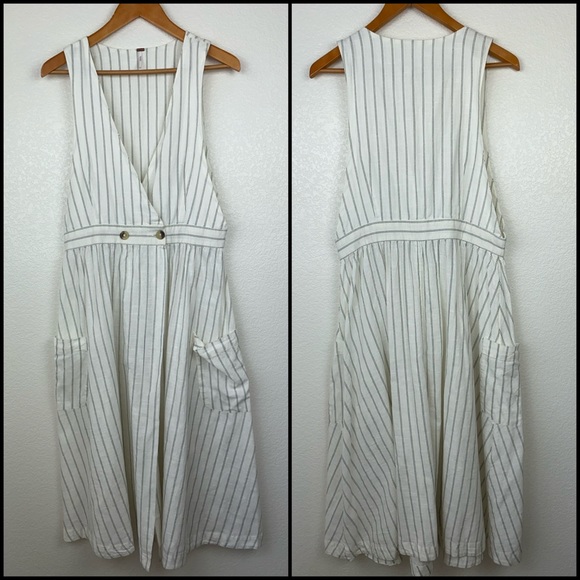 Free People Wrap Pinstripe Cotton Midi Dress - Picture 7 of 14